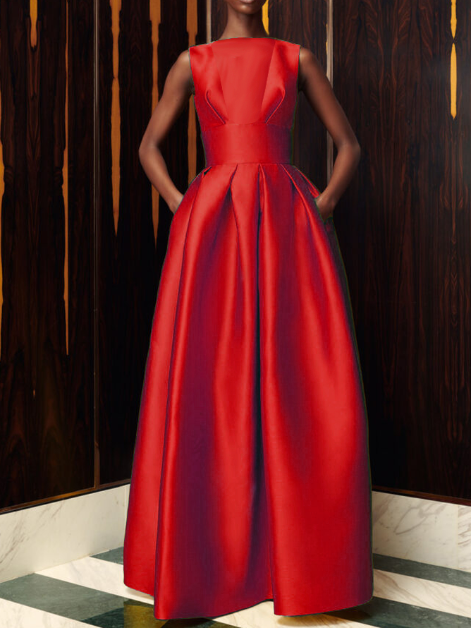 Mariage Robe & Fête Robe Femmes Plain Printemps Élégant Satin Aucune élasticité Mariage Coupe Régulière Long x-ligne