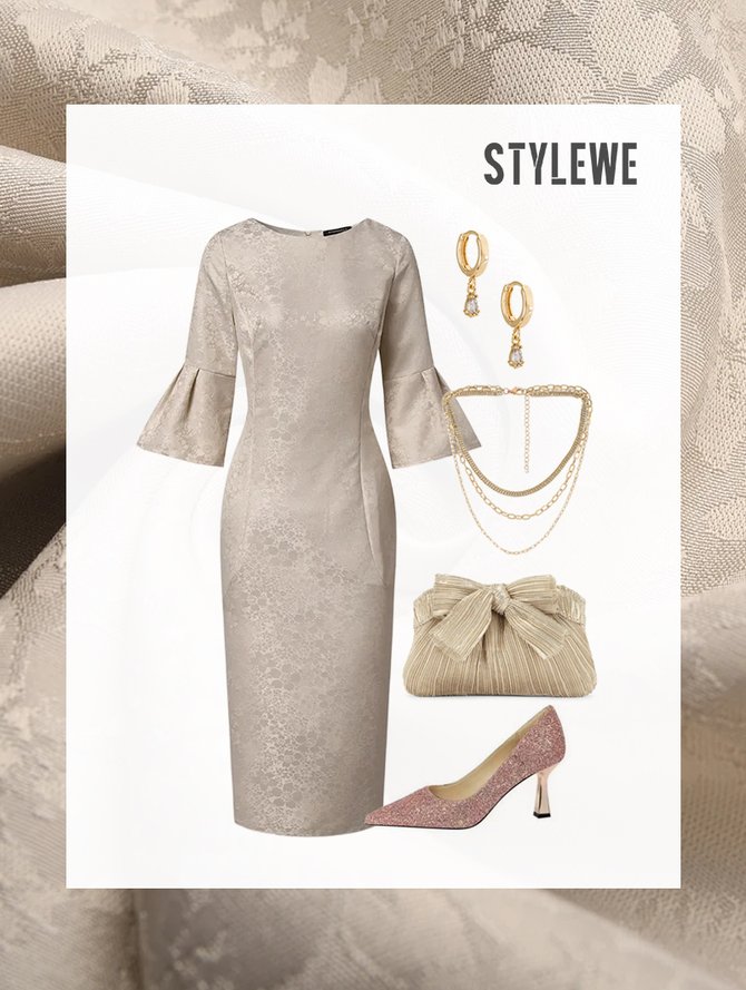 Plain Coupe Régulière Élégant Robe Mi-Longue