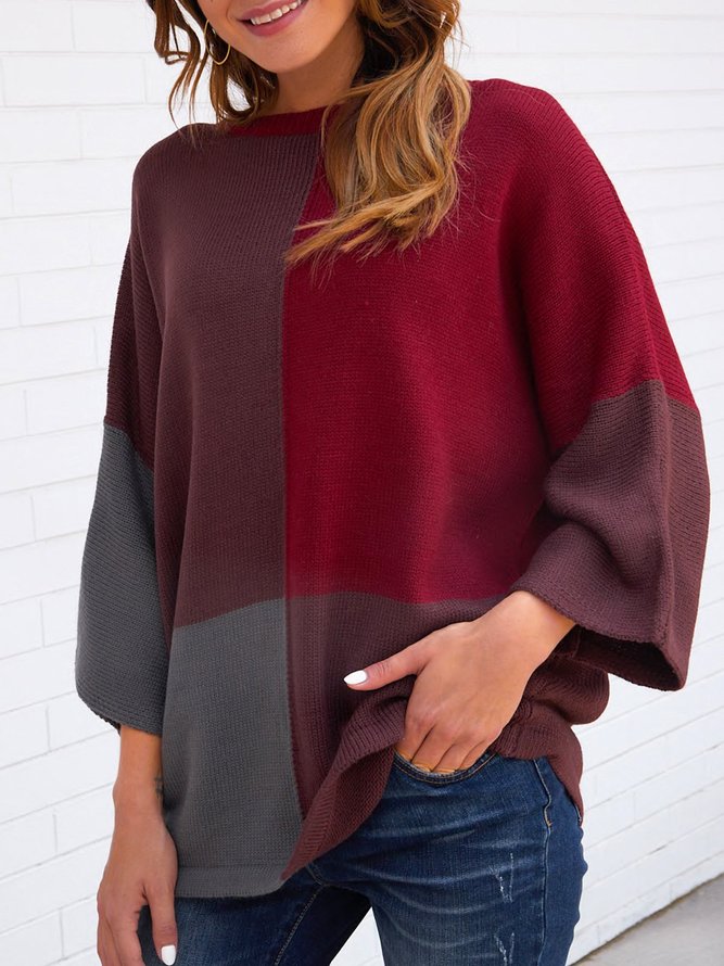 Décontracté à Col Rond Ample Pull-overs