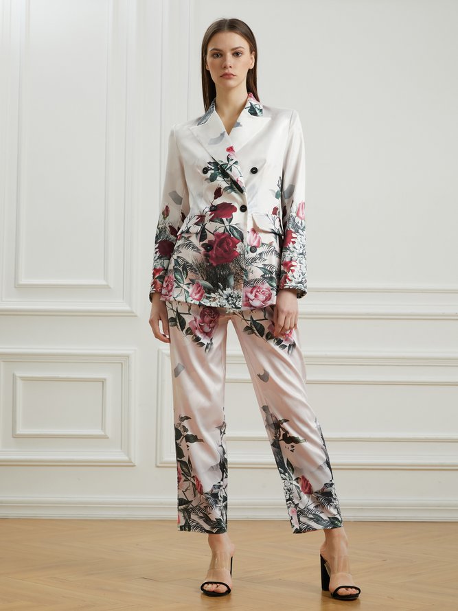 Dame Élégant Floral Coupe Régulière Pantalons
