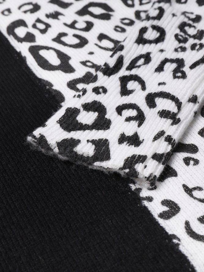 Pull Décontracté Droit à Motif Léopard et à Manches Longues