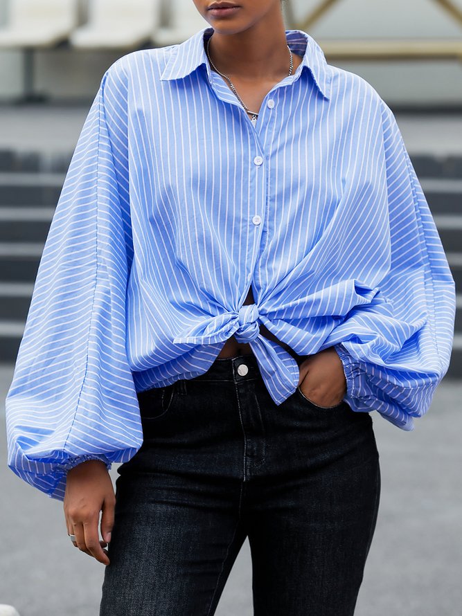 Automne Printemps Manches Longues Simple Droit Col de Chemise Quotidien Tops
