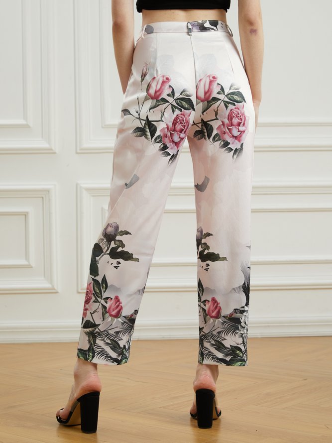 Dame Élégant Floral Coupe Régulière Pantalons