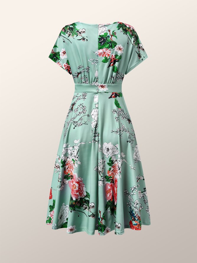 Simple Floral Manches Courtes Tricoté Robe