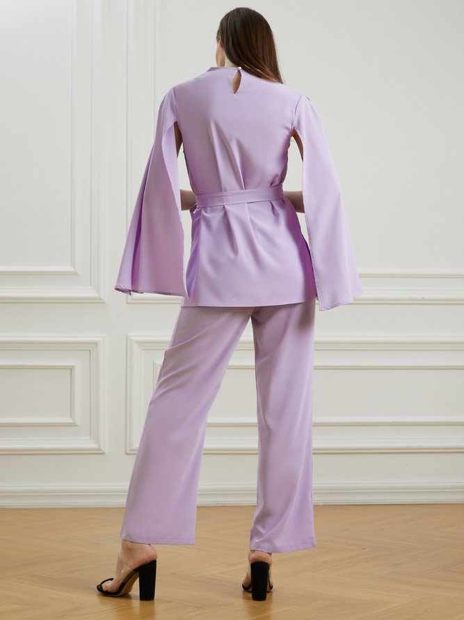 Printemps Manches Longues Plain Élégant Top Avec Pantalons Travail Formel Ensembles de Deux Pièces de Deux Pièces