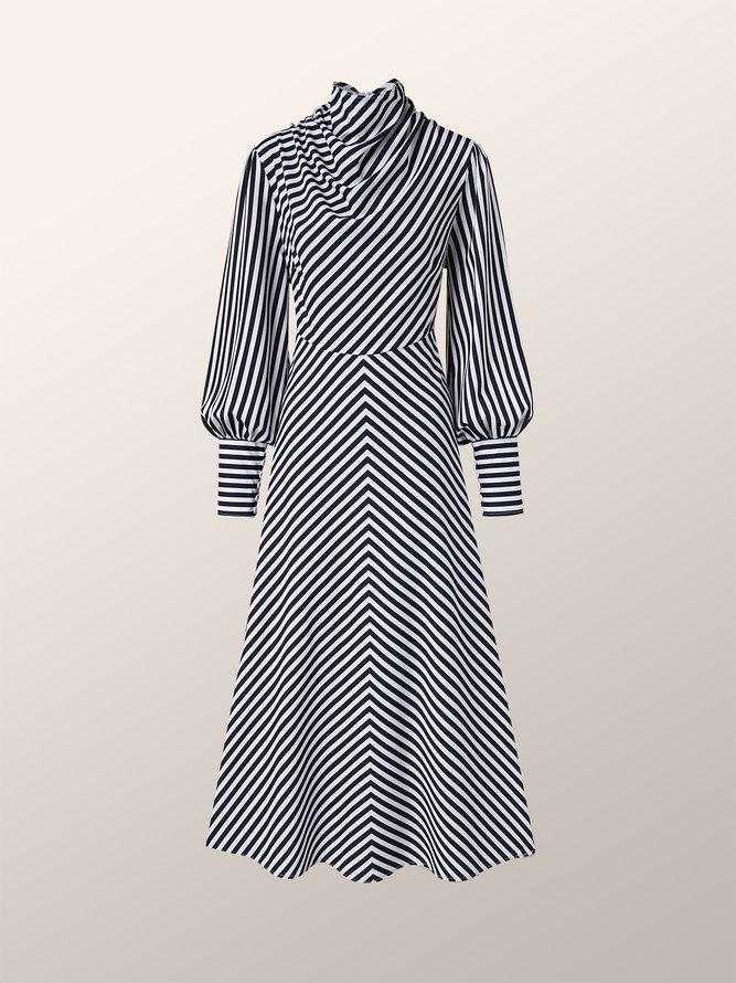 Automne Manches Longues Col Montant Coupe Régulière Rendez-Vous Élégant Dame Robes