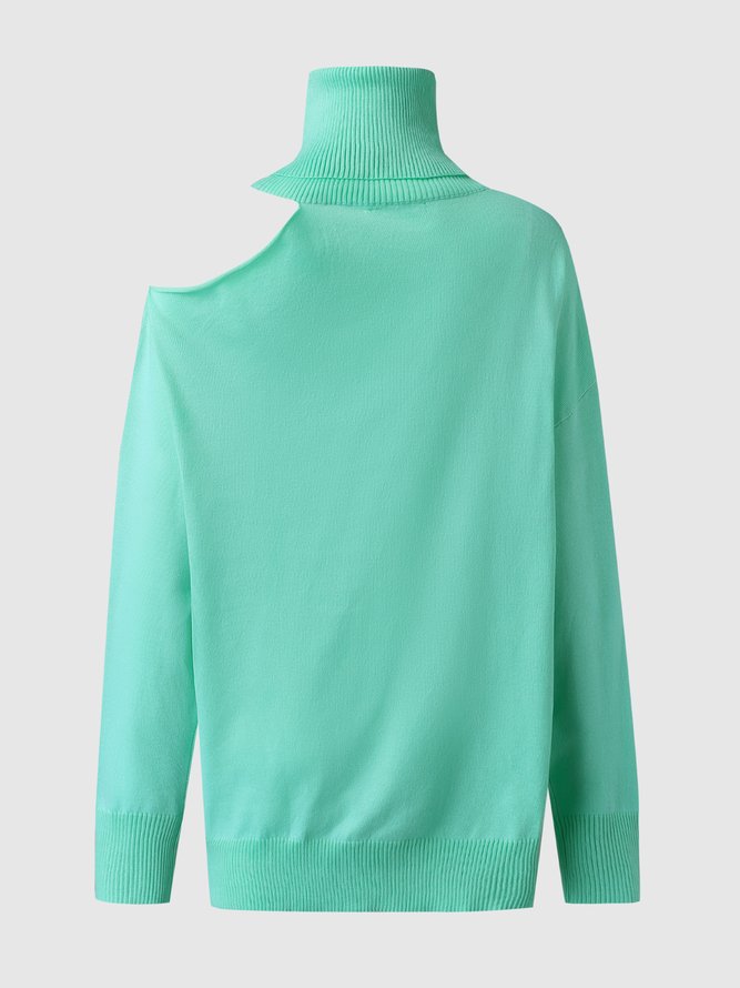 Pull Quotidien Décontracté Évidé à Manches Longues et à Col Roulé pour Automne