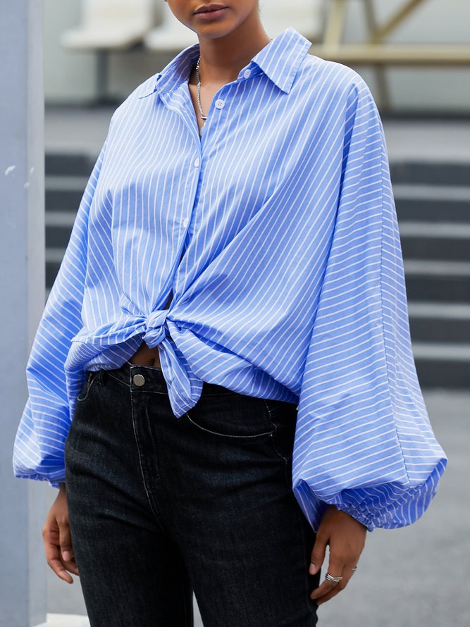 Automne Printemps Manches Longues Simple Droit Col de Chemise Quotidien Tops
