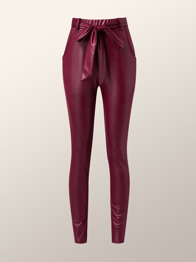 Faux Cuir Quotidien Unicolore Moulant Pantalons