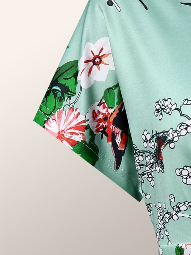 Simple Floral Manches Courtes Tricoté Robe