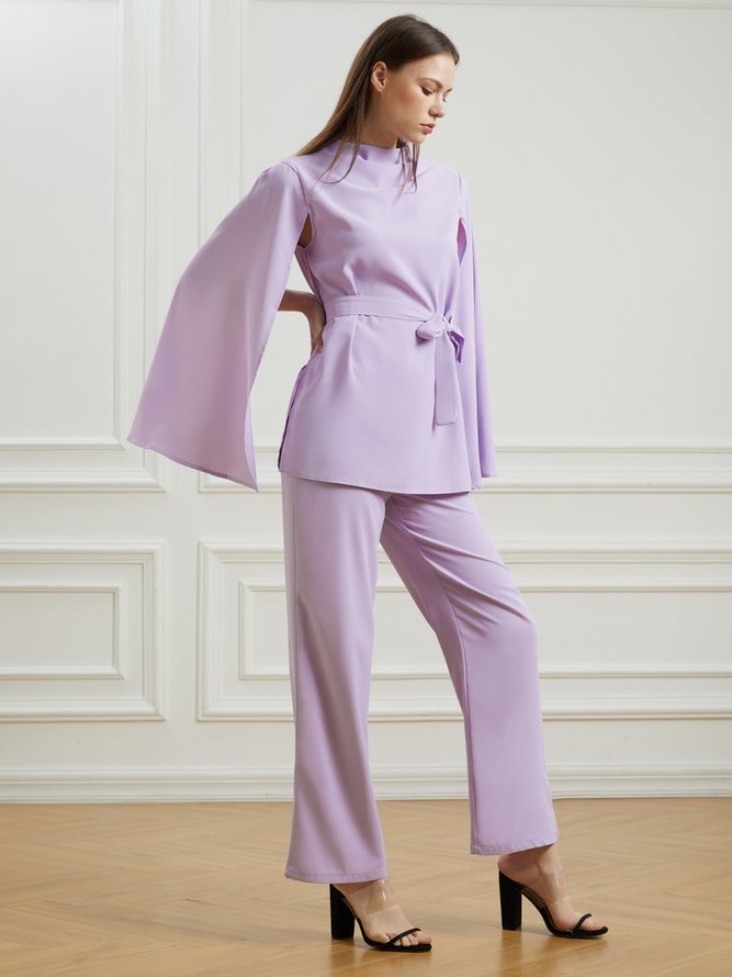 Printemps Manches Longues Plain Élégant Top Avec Pantalons Travail Formel Ensembles de Deux Pièces de Deux Pièces