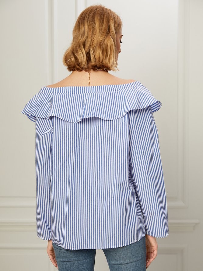Une Épaule Dénudée Coupe Régulière Rayé Chemise