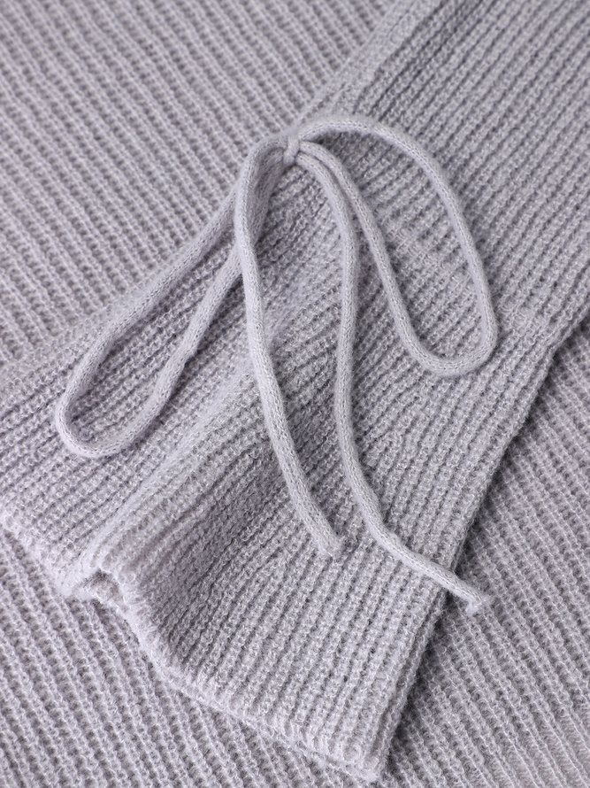 Pull Unicolore Ample à Manches Longues et à Col Montant
