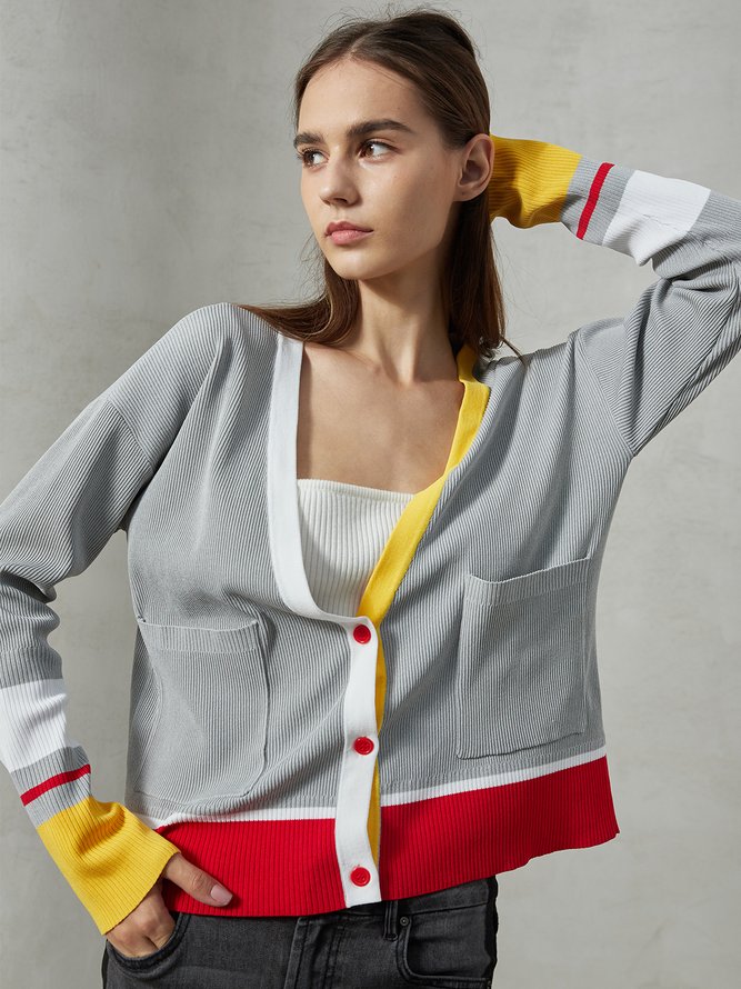 Pull Décontracté à Manches Longues en Bloc de Couleur