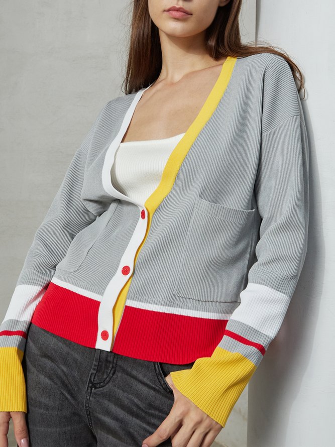 Pull Décontracté à Manches Longues en Bloc de Couleur