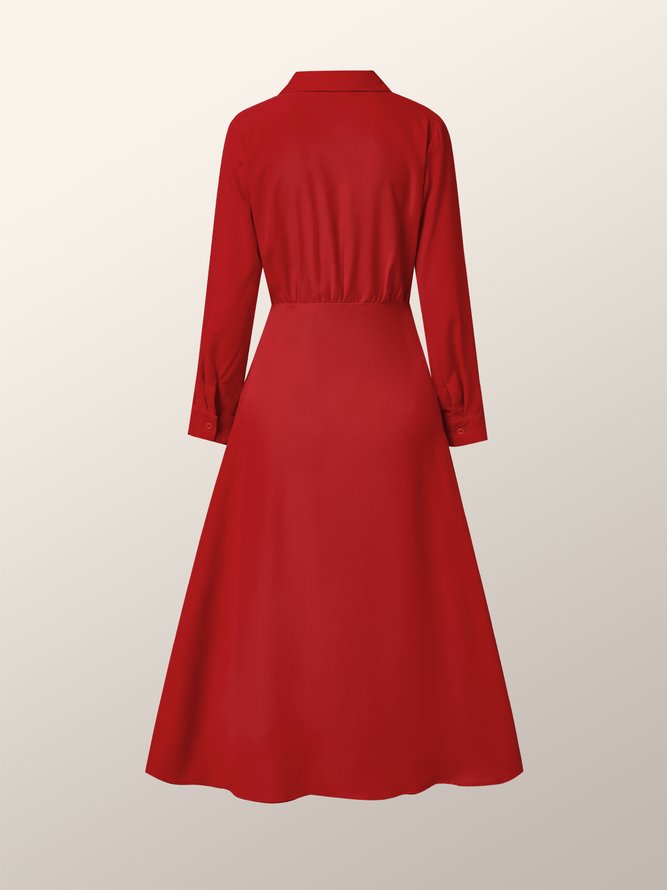 Robe Maxi Plaine Élégante à Col de Chemise