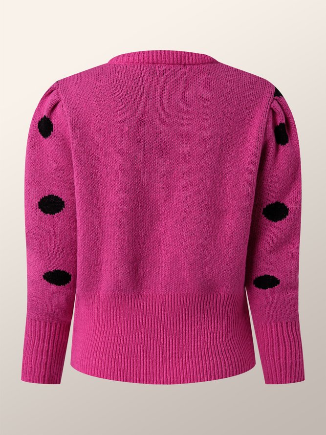 Pull de Coupe Régulière d'Automne à Pois Polka Quotidien à Col Rond et à Manches Longues
