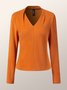 T-Chemise Plain Hiver Simple Col V à Haute Élasticité Coupe Régulière Manches Longues Régulier H-ligne pour Femmes