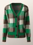 Pull Manteau Plaid Automne Urbain Col V à Haute Élasticité Ample Manches Longues Régulier H-ligne pour Femmes