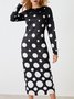 Pois Polka Automne Élégant Quotidien Manches Longues l'Encolure Bateau S-Ligne Régulier Régulier Taille Robes pour femmes