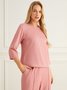Tops Femmes Plain Simple Automne Polyester Micro-élasticité Quotidien Ample Manches Longues Régulier