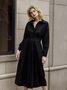 Robes Plain Simple Automne Polyester Regular Fit Navette Midi Trois Quarts Chemise Robe pour Femme