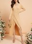 Robes Plain Hiver Élégant Polyester Col croisé Naturel Micro-Élasticité Coupe Régulière Long pour Femmes