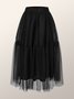 Jupe Plain Hiver Élégant Polyester Taille Haute Léger Ample Mi-longue A-ligne pour Femmes