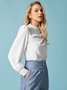 Blouse Plain Printemps Élégant Polyester Col Montant Aucune élasticité Coupe Régulière Manches Longues Régulier pour Femmes