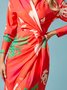 Robes Floral Automne Vacances Micro-élasticité Coupe Régulière S-Ligne Régulier Vacances Col de Chemise pour Femmes