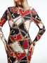 Robes Ethnique Printemps Élégant Polyester à Haute Élasticité Serré Mi-longue Manches Longues Régulier pour Femmes