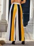 Mode Pantalons Bloc de Couleur Printemps Élégant Polyester Taille Haute Coupe Régulière Pantalons à Jambe Large Droit Régulier pour Femmes