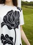 Chemises Floral Été Élégant Ample Faire la navette Manches Courtes Col Rond Régulier Droit pour Femmes