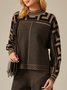 Pulls Géométrique Hiver Urbain Acrylique Poids lourd Micro-élasticité Ample Manches Longues Droit pour Femmes