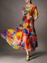Robes Abstrait Été Élégant Polyester Léger Ample Long Manches Courtes Trapèze pour Femmes