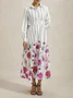 Robes Femmes Floral Printemps / Automne Élégant Polyester Aucune élasticité Coupe Régulière Manches Longues Robe Chemise Col de Chemise