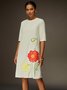 Robes Floral Été Élégant Naturel Aucune élasticité Demi Manche Col Rond Trapèze Non pour Femmes
