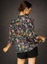 Chemisiers1 Femmes Décontracté Floral Printemps / Automne Coton Col Montant Micro-élasticité Quotidien Manches trois quarts Régulier