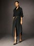 Robes Plain Printemps / Automne Urbain Coton Aucune élasticité Ample Maxi Régulier Robe Chemise pour Femmes