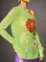 Pulls Femmes Floral Printemps / Automne Élégant Acrylique Quotidien Ample Col Rond Régulier Droit