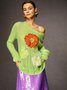 Pulls Femmes Floral Printemps / Automne Élégant Acrylique Quotidien Ample Col Rond Régulier Droit