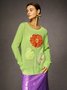 Pulls Femmes Floral Printemps / Automne Élégant Acrylique Quotidien Ample Col Rond Régulier Droit