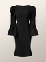Robes Plain Printemps / Automne Élégant Plissé Serré Faire la navette Mi-longue Manches trois quarts À Épaules Dénudées pour Femmes