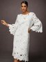 Robes Femmes Plain Été Vacances Polyester Aucune élasticité Jupe Manches 3/4 Col Rond Vacances