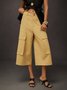 Mode Pantalons Femmes Décontracté Plain Été Taille Haute Micro-élasticité Coupe Régulière en Mélangé de Coton Régulier Poche Couture