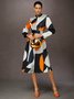 Robes Femmes Géométrique Printemps / Automne Élégant Ceinture Aucune élasticité Mi-longue Régulier Poche Couture ensemble
