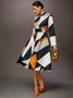 Robes Femmes Géométrique Printemps / Automne Élégant Ceinture Aucune élasticité Mi-longue Régulier Poche Couture ensemble