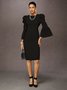 Robes Plain Printemps / Automne Élégant Plissé Serré Faire la navette Mi-longue Manches trois quarts À Épaules Dénudées pour Femmes