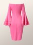 Robes Plaine Automne Elé Polyester Naturel Fête Serré Manches Longues Épaule Froide pour Femme