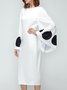 Robes Femmes Pois Polka Automne Élégant Polyester Naturel Coupe Régulière Mi-longue Manches Longues Hanche Jupe